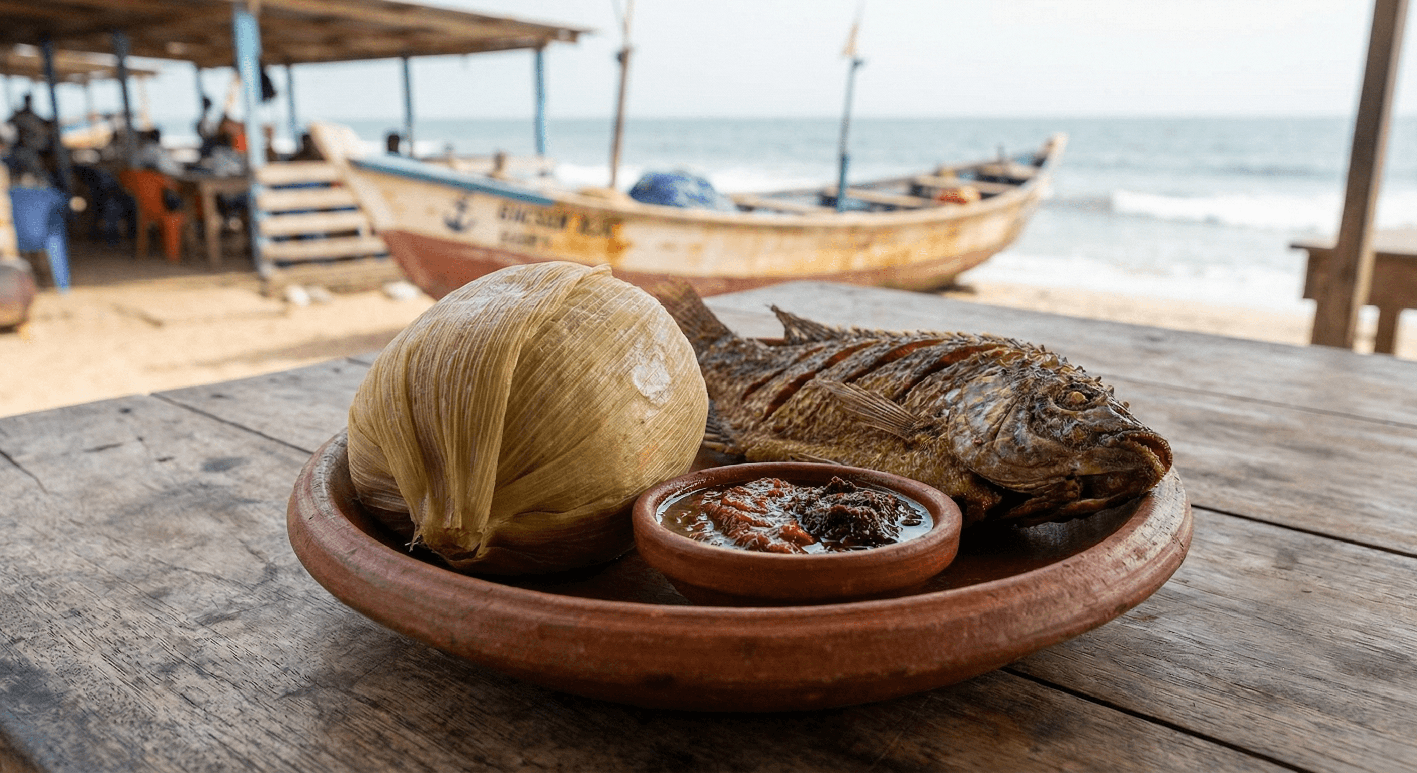 Kenkey with fish and pepper