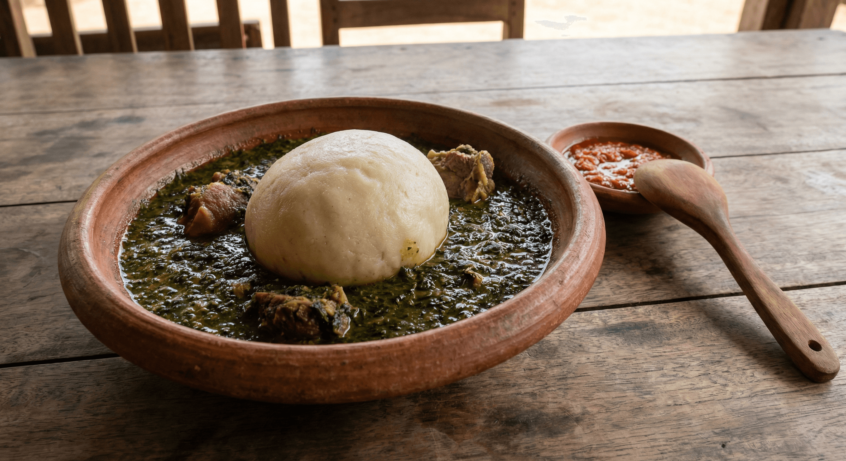 Tuo zaafi with green leaves soup